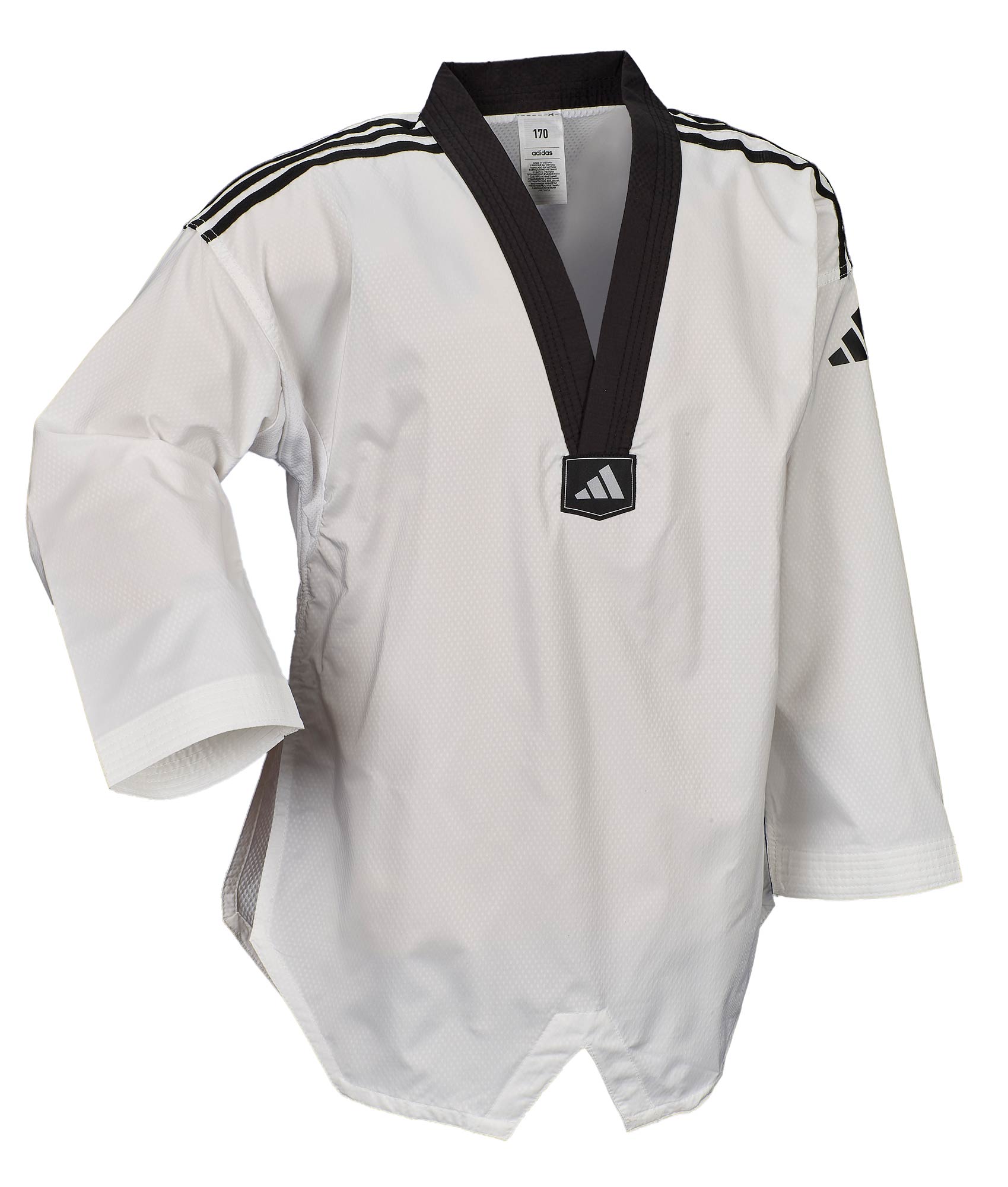 adidas Taekwondoanzug, adi Fighter Eco mit Streifen, schwarzes Revers adidas Taekwondoanzug, adi Fighter Eco mit Streifen, schwarzes Revers