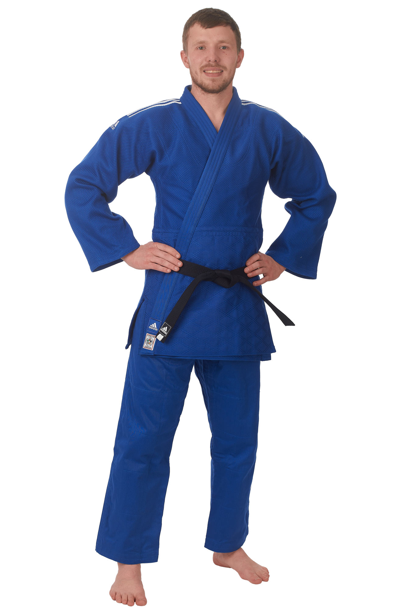 adidas-Judo-ChampionII_IJF-slim-blue-Modell-0796 adidas Judoanzug CHAMPION II IJF slim cut, blau/weiße Streifen, JIJFBS