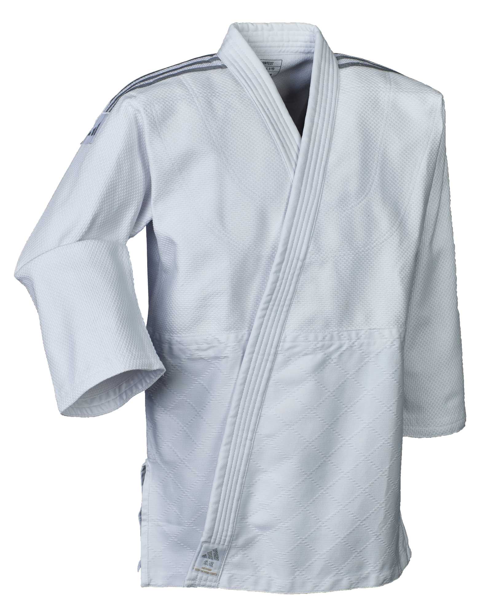 J650P-white_silver-Judo-uniform-Contest-2023-0011 adidas Judo-Anzug Contest weiß/silberne Streifen, J650
