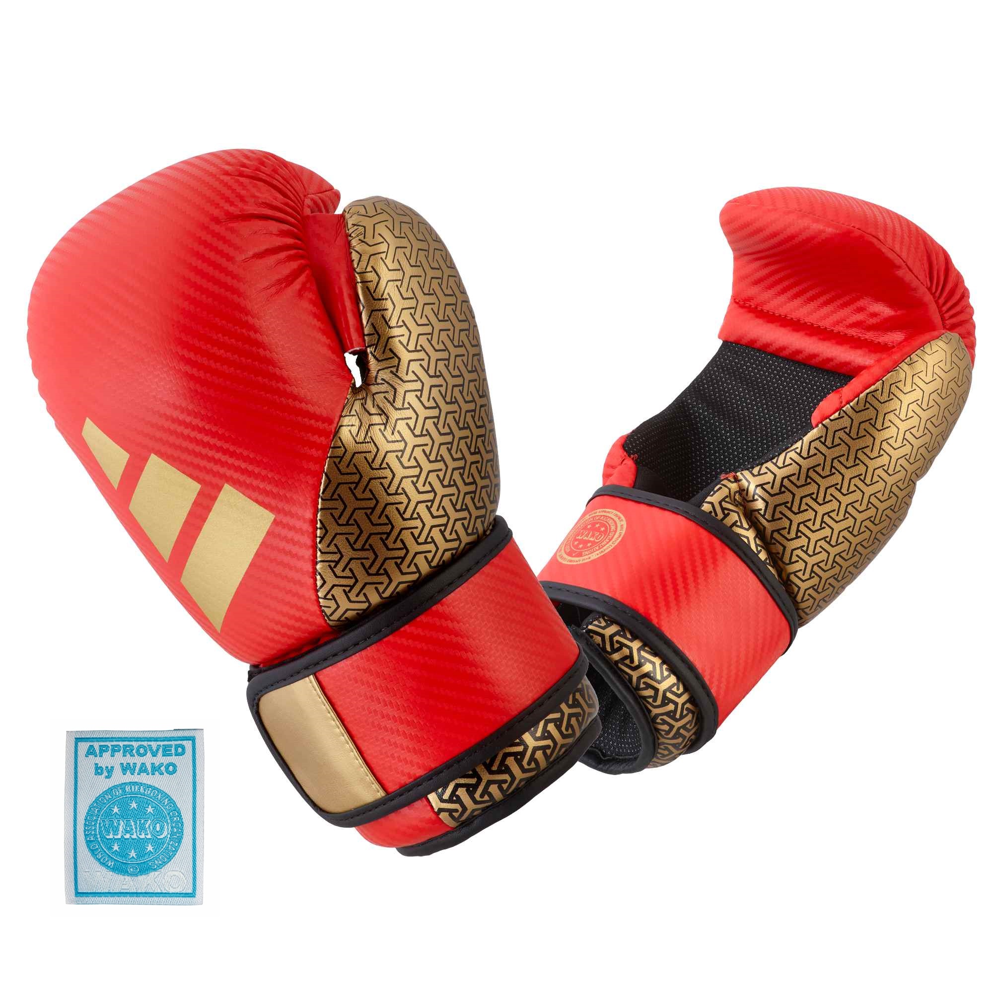 boxing gloves, rote Handschuhe, goldenes Muster, Klettverschluss, Trainingsausrüstung