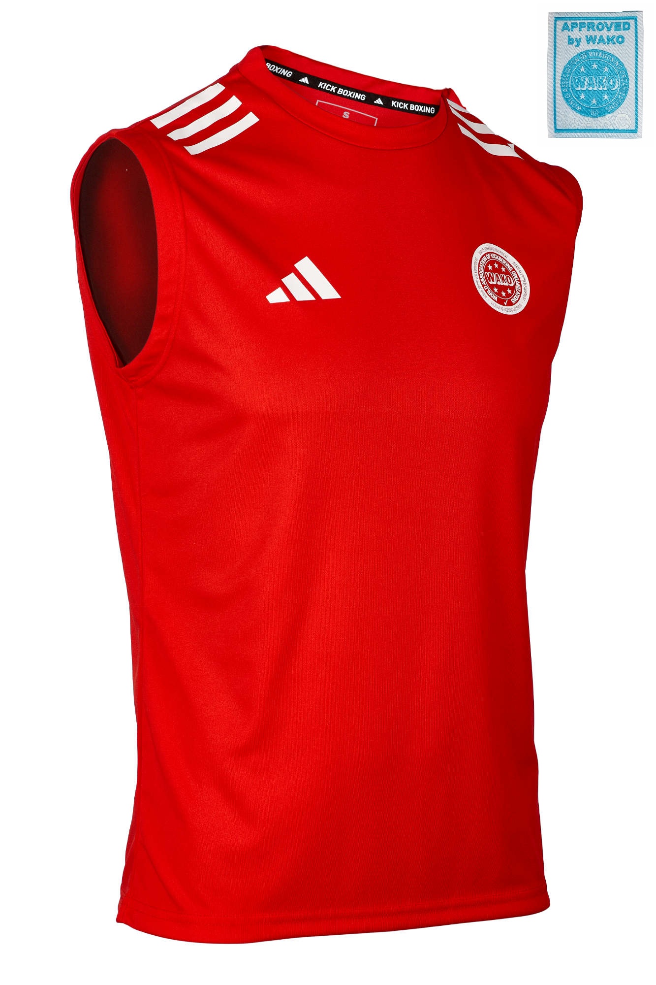 Träger-T-Shirt, Rot, Sportshirt, Klebemotiv-Logo, Adidas-ähnliches Logo