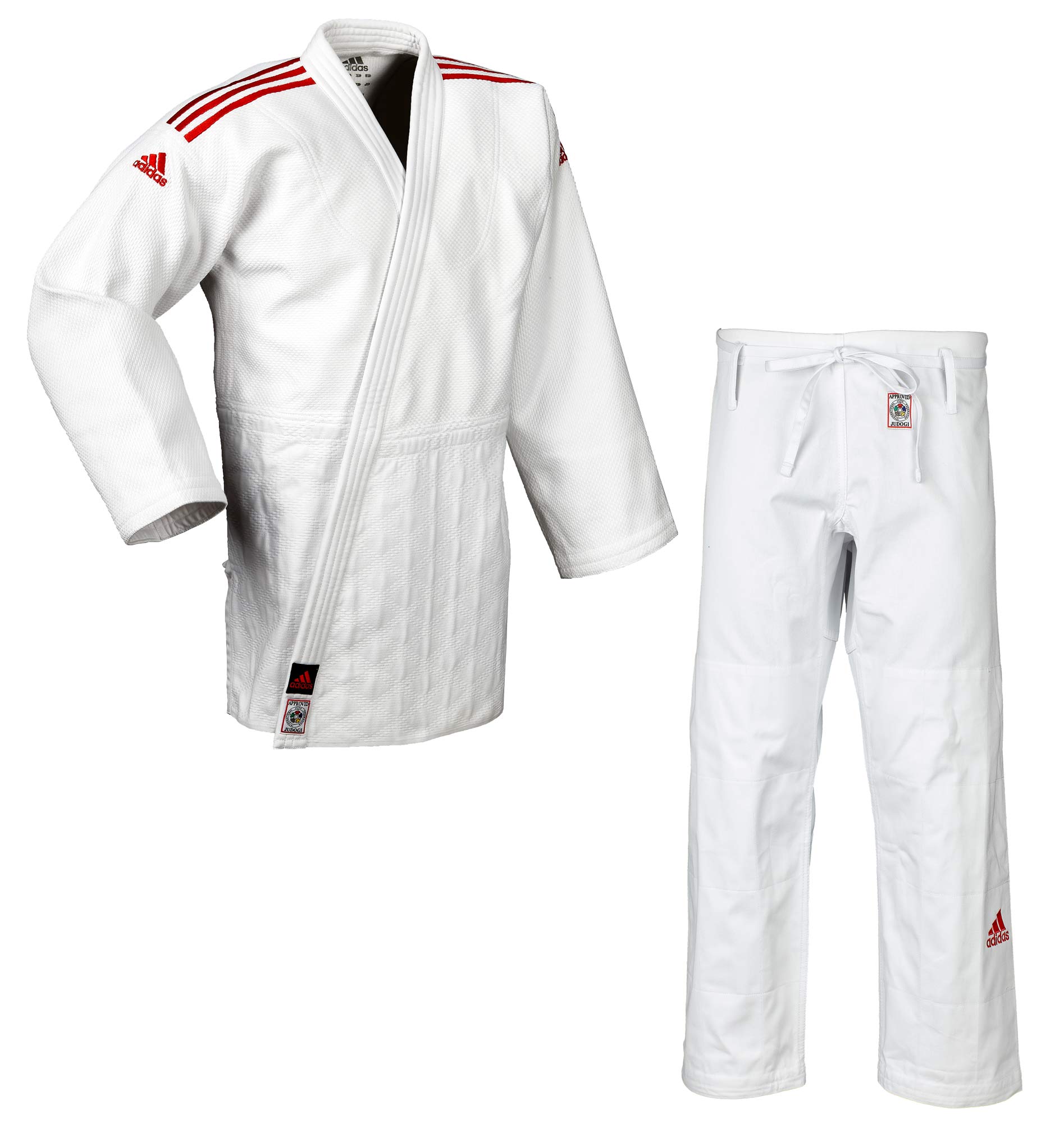 adidas Judoanzug CHAMPION II IJF, weiß/rote Streifen, JIJF
