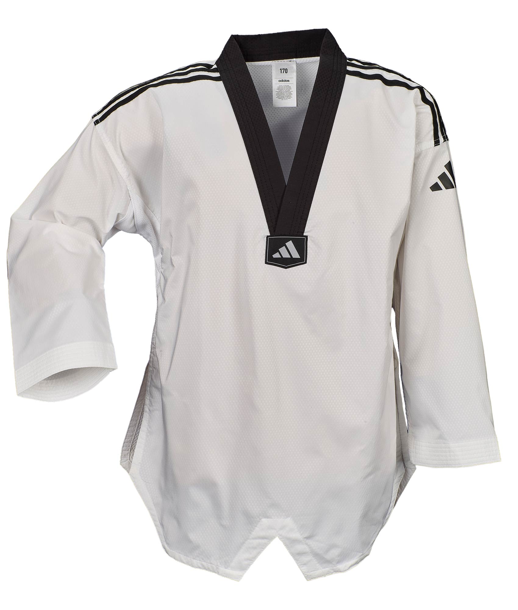adidas Taekwondoanzug, adi Fighter Eco mit Streifen, schwarzes Revers adidas Taekwondoanzug, adi Fighter Eco mit Streifen, schwarzes Revers