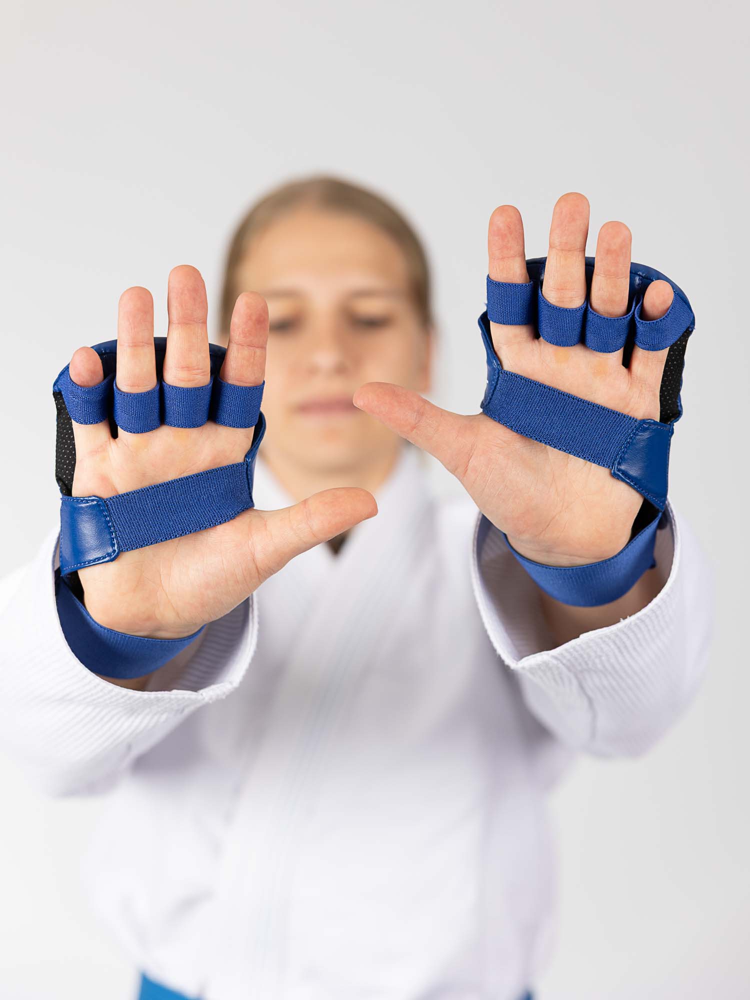 Kunststoff-Handschuhe, Schutzhandschuhe, Fingerloser Handschuh, Blauer Handschuh, Fitness- bzw. Karate-Handschuhe