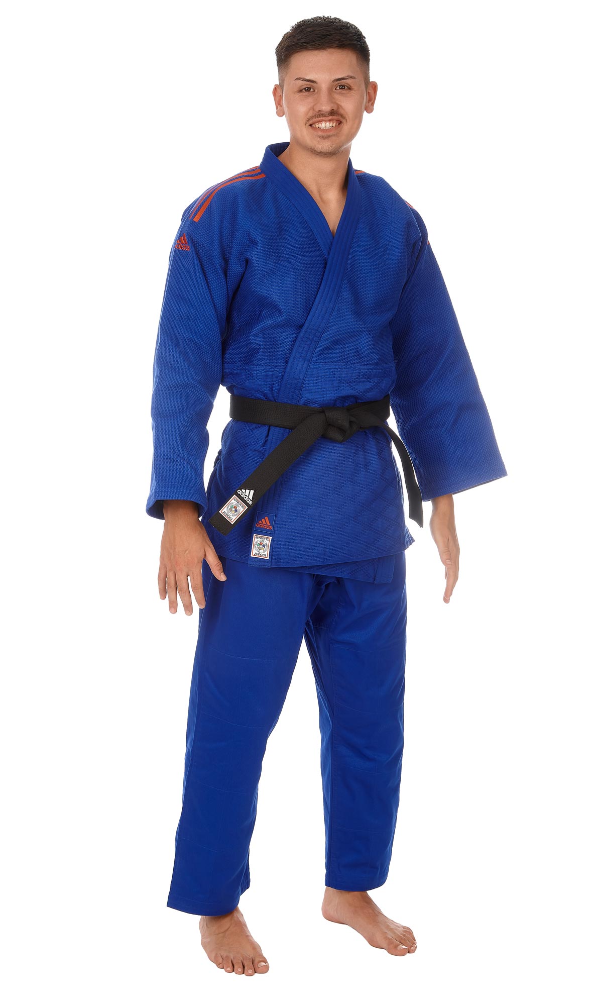 adidas-JudoGi-ChampionII-IJF-normal-blue-red-stripes-3 adidas Judoanzug CHAMPION II IJF, blau/rotes Logo, JIJF