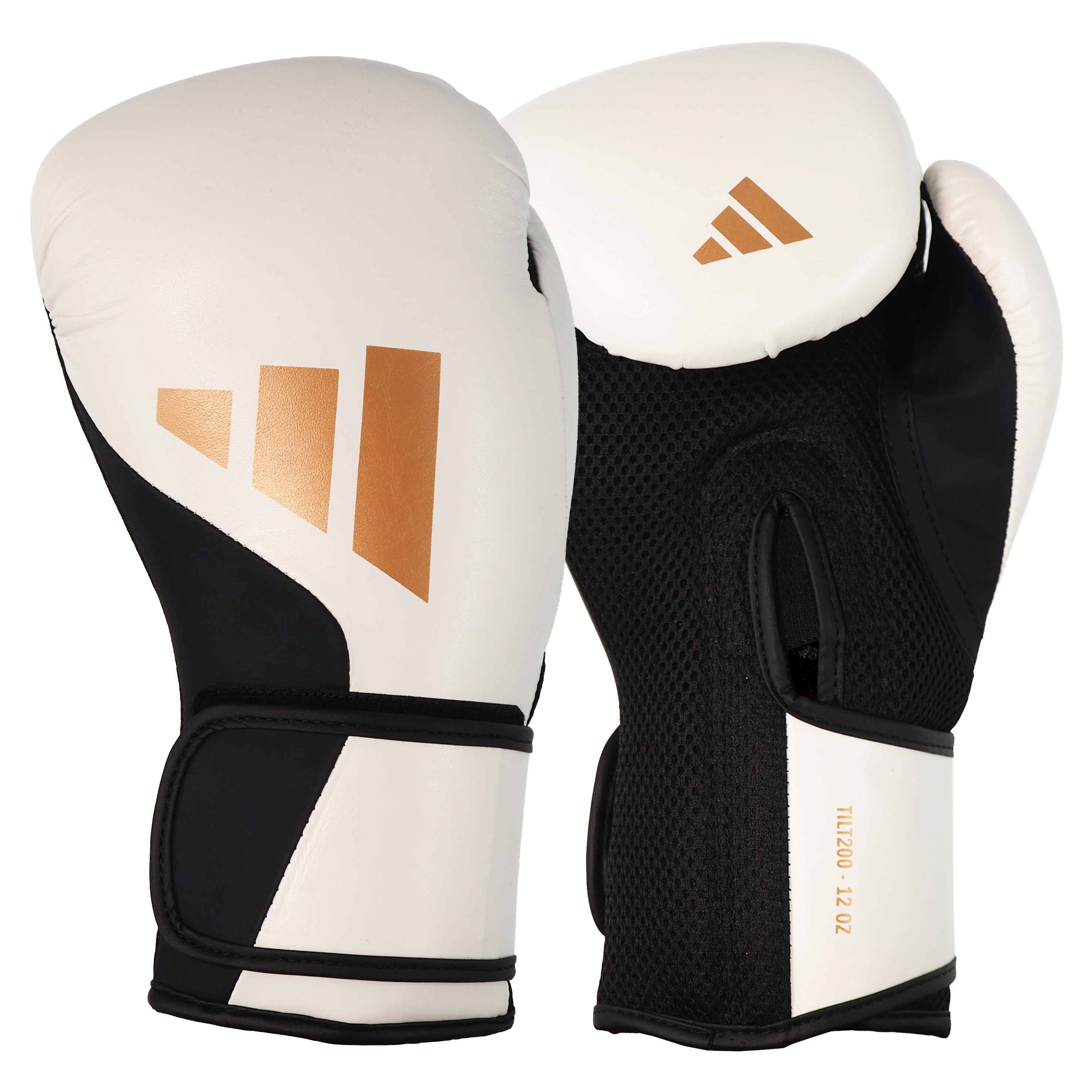 Boxhandschuhe, Weiße Handschuhe, Oranges Logo, Klettverschluss, Atmungsnetz