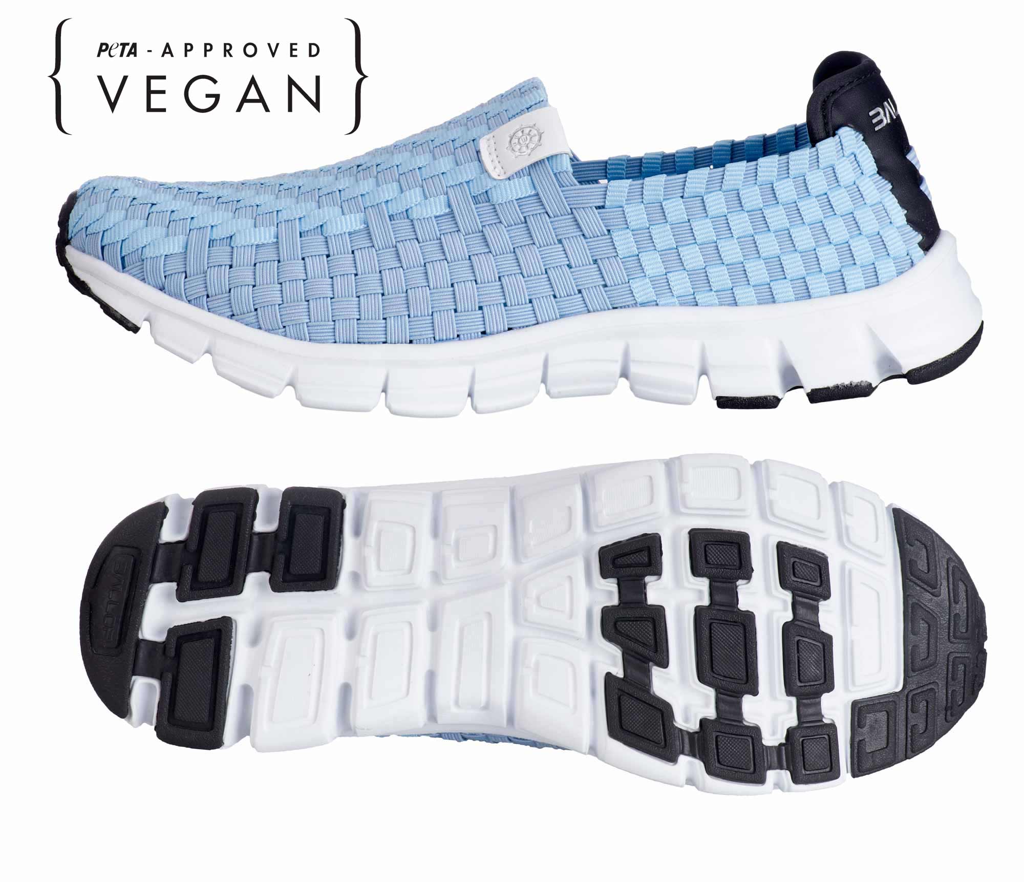 Sneaker, Mesh upper, Light blue, White sole, Grip tread