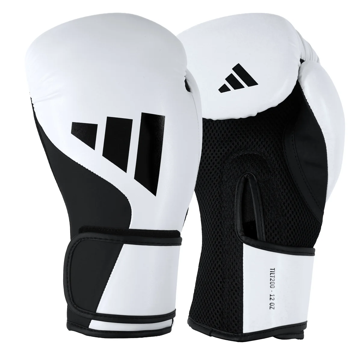 Boxhandschuhe, Schwarz-Weiß, Gesteppte Handschuhe, Mesh-Einsatz, Klettverschluss