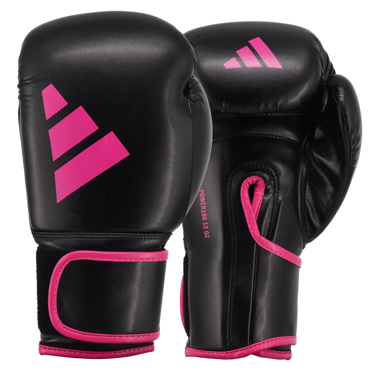 boxing gloves, pink accents, black gloves, velvet/shine, adjustable strap