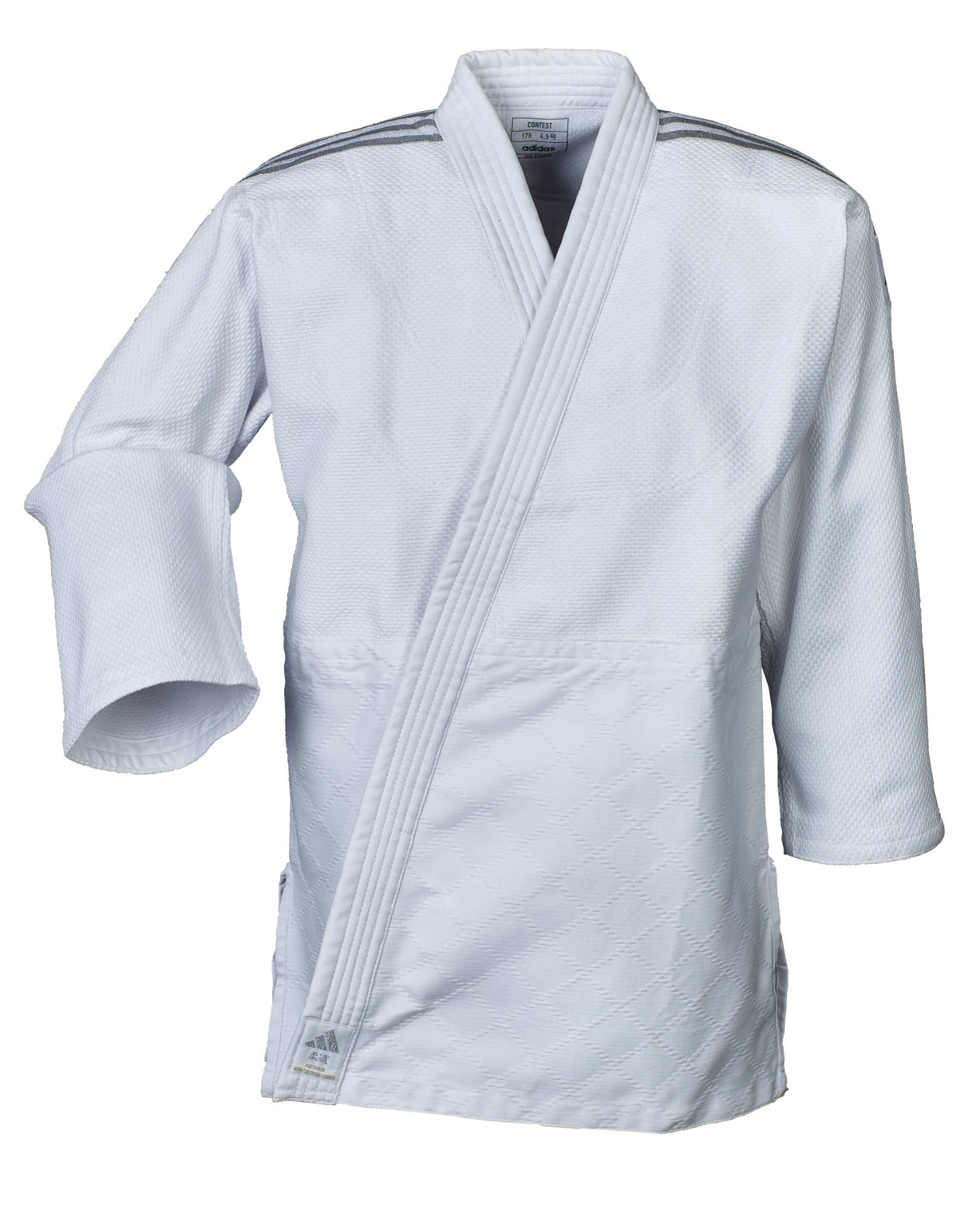 J650P-white_silver-Judo-uniform-Contest-2023-0010 adidas Judo-Anzug Contest weiß/silberne Streifen, J650