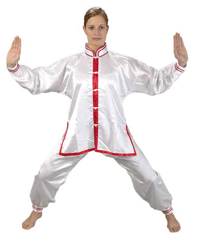 Abverkauf: Tai Chi Anzug weiß/rot, Satin