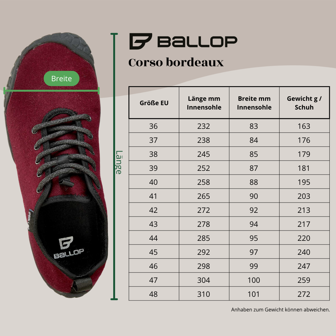 10vfM629h6zbDiz BALLOP Barfußschuhe Corso bordeaux