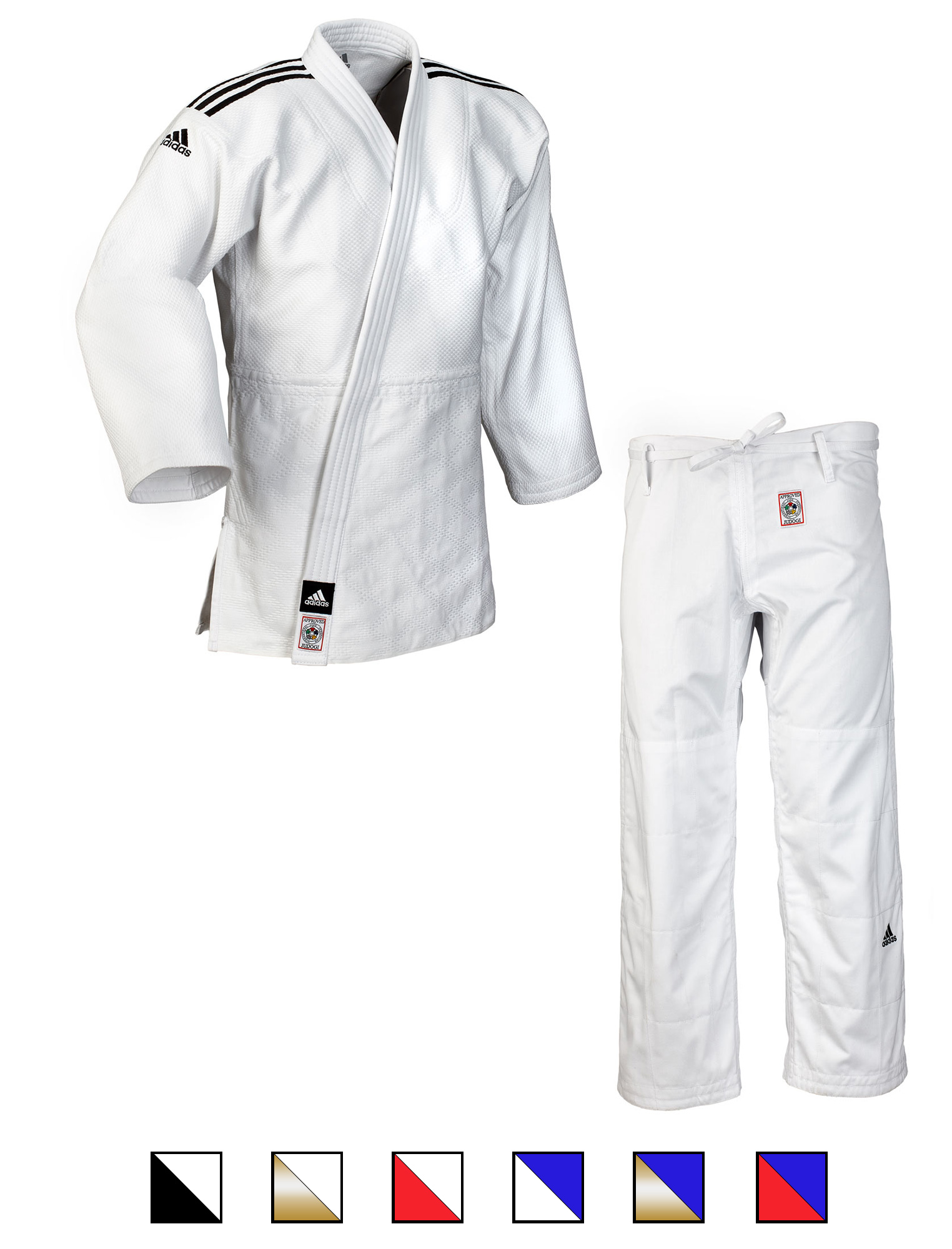 adidas Judoanzug CHAMPION II IJF, weiß/schwarze Streifen, JIJF