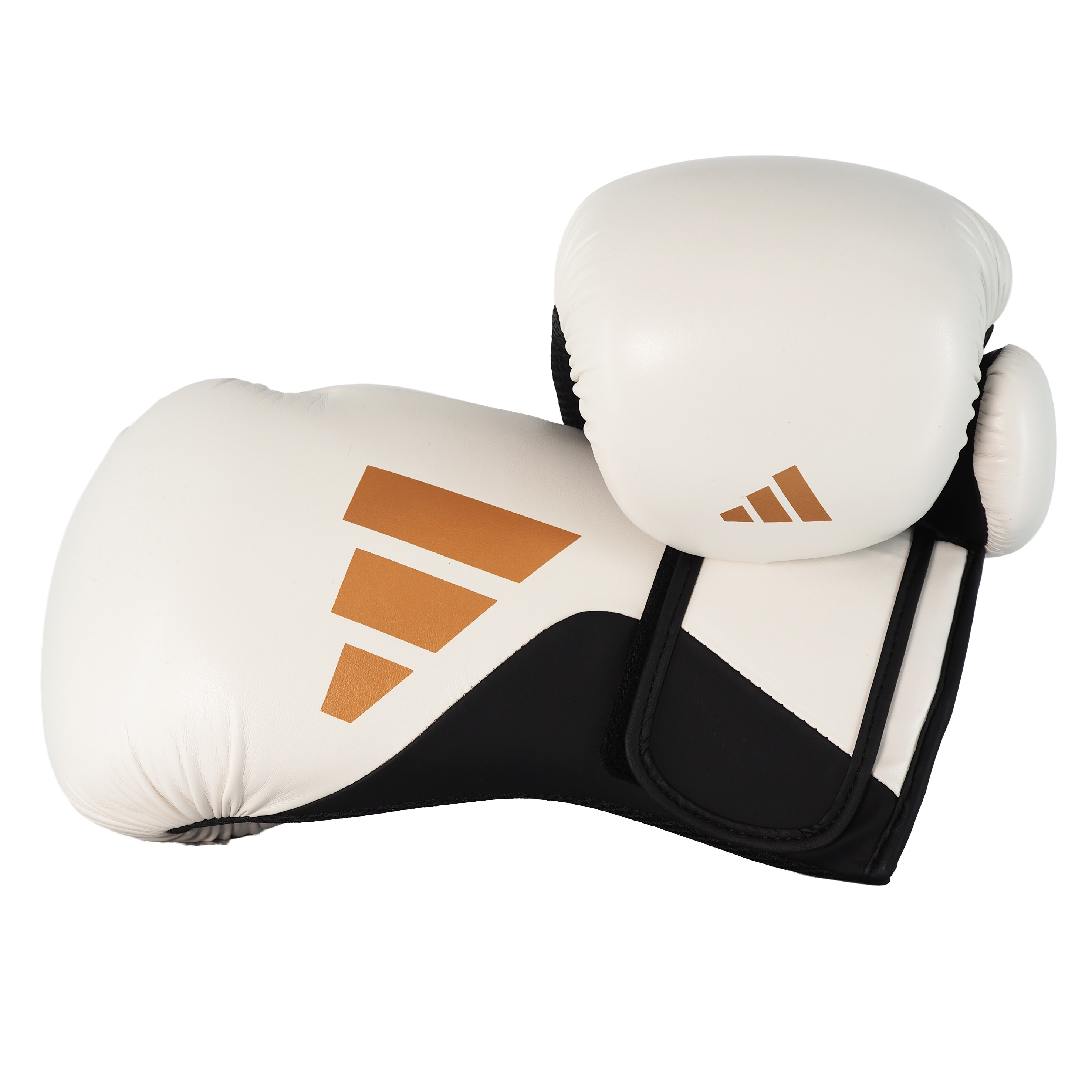 Boxhandschuh, weißer Handschuh, PU-Leder, Oranges Logo, Klettverschluss