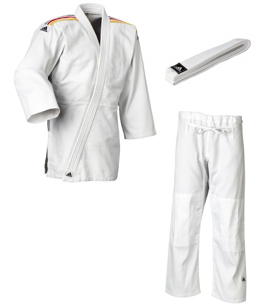 adidas Judo-Anzug &quot;Club&quot; weiß/schwarz-rot-goldene Streifen, J350